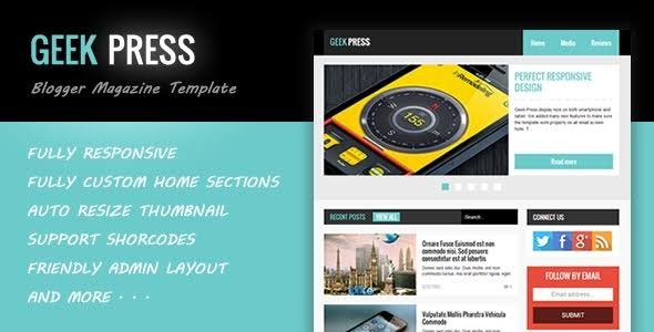Geek Press Responsive Magazine Blogger Template Free Download