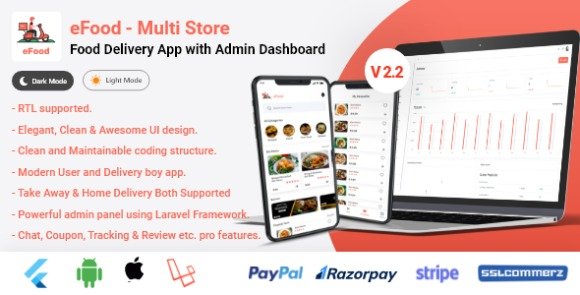eFood Food Delivery App with Laravel Admin Panel