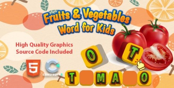 Fruits and Vegetables Word for Kids HTML5 Game Source