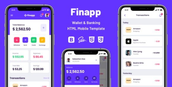 Finapp Wallet and Banking HTML Mobile Template Download