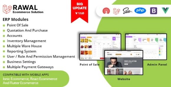 Rawal All in One Laravel Ecommerce Solution with POS for Single and Multiple Location Business Brand