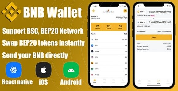 React Native DeFi Crypto Wallet BNB BEP20 Mobile App Source