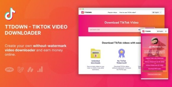 TikTok Video Downloader Without Watermark and Music Extractor Nulled PHP Script