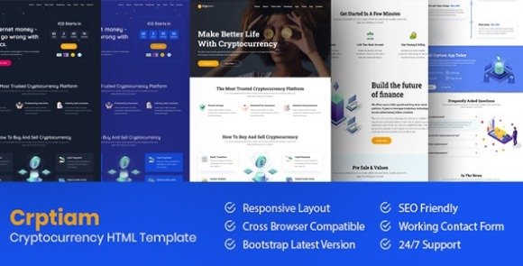 Crptiam Cryptocurrency Landing Page HTML Template Download