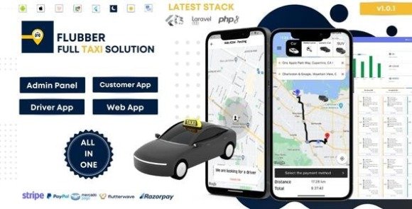 Flubber Taxi Cab Full Solution with Customer and Driver Flutter App Web and Admin Laravel Panel