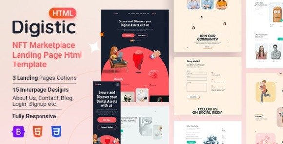 Digistic NFT Marketplace Landing Page HTML Template