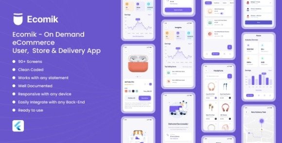 Ecomik Ecommerce Flutter App Template for User Store and Delivery