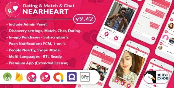Nearheart Android Native Dating Tinder Clone App with Admin Panel Source