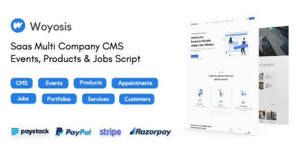 Woyosis SaaS Multi Company CMS Events Products and Jobs Script