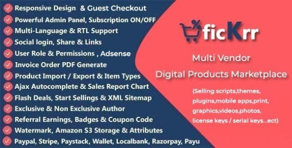 ficKrr Multi Vendor Digital Products Marketplace with Subscription Script