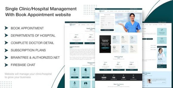 Single Clinic Hospital Management with Book Appointment Website Script