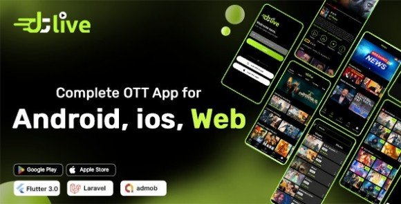 DTLive Flutter App Android iOS Website Movies TV Series Live TV OTT Admin Panel Source