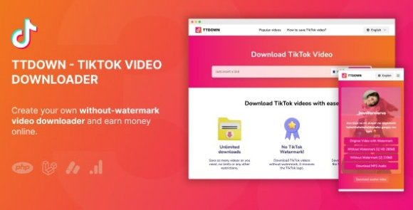 TikTok Video Downloader Without Watermark and Music Extractor Nulled Script