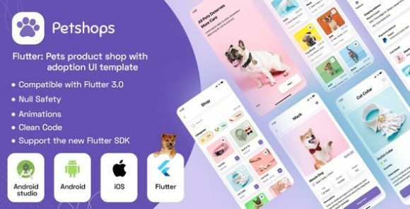 Flutter Pets Product Shop with Adoption UI Template Android iOS App Template