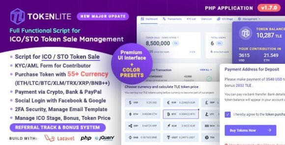 TokenLite ICO STO Token Sale Management Dashboard Admin Nulled Script