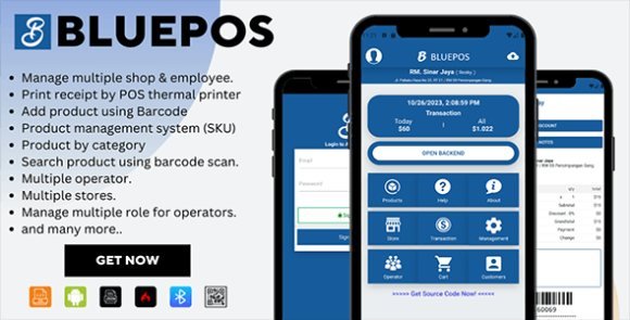 BLUEPOS Android Mobile Point of Sale POS with Admin Backend API