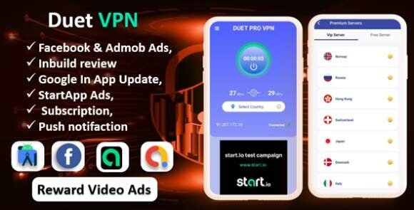 Duet Pro VPN App Secure and Fast VPN Subscription StartApp Facebook Admob Ads