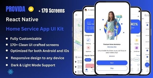 Provida Pro Home Service and House Cleaning React Native Expo Ui Kit