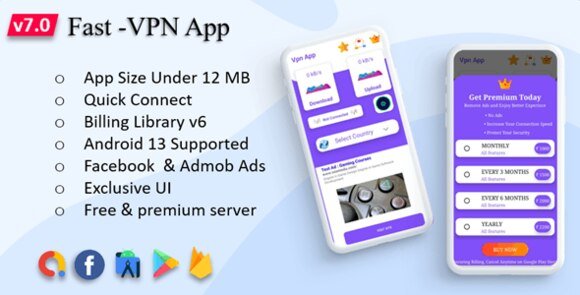 Fast-Pro VPN App Unblock Proxy In-App Purchase Admob Ads