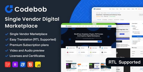 Codebob Single-Vendor Digital Marketplace Nulled Script