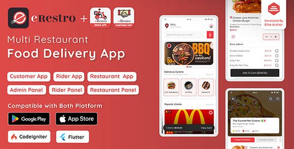 eRestro Multi Restaurant Flutter App Food Ordering with Admin Panel