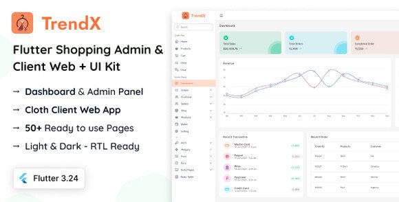 TrendX Flutter Cloth Admin and Client Web UI Kit Source