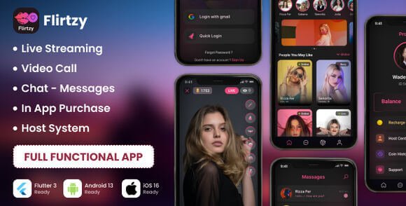 Flirtzy Live Streaming Video Call Chat Host Android iOS App