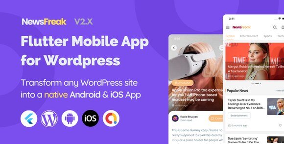 Newsfreak Flutter Mobile App for WordPress Source