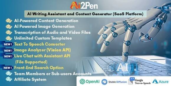 Ai2Pen AI Writing Assistant and Content Generator SaaS Script
