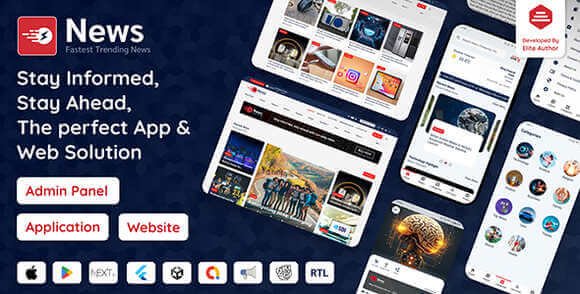 Flutter News App for Android and iOS Website with Admin panel
