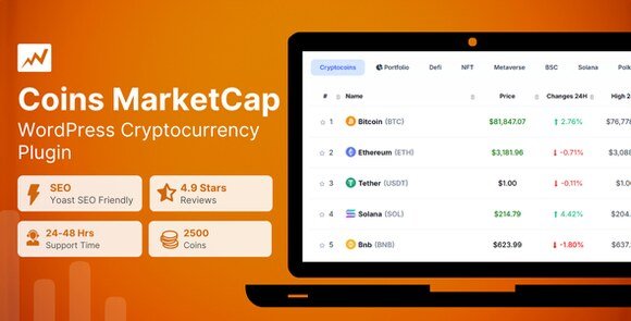 Coins MarketCap WordPress Cryptocurrency Plugin