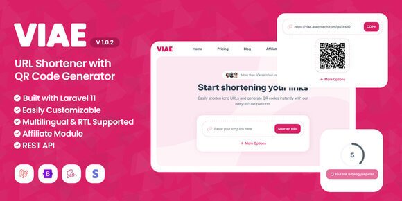 Viae URL Shortener with QR Code Generator Script
