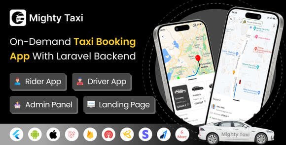 MightyTaxi Flutter Online Taxi Booking Full Solution with Bidding User Driver Laravel Admin