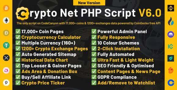 CryptoNet All-in-One Crypto Market Website PHP Script