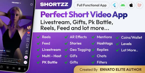 Shortzz Tiktok Clone Short Video App Live streaming Feed Story Flutter Laravel
