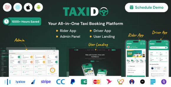 Taxido InDrive Grab Uber Clone Taxi Booking with Cab Rental Parcel