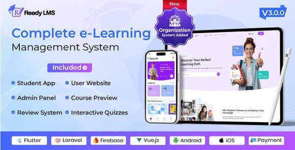 Ready LMS Complete Learning Management System Websites Mobile App with Admin