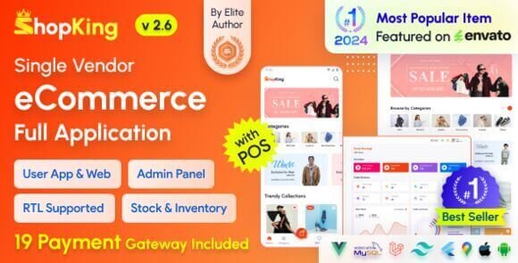 ShopKing eCommerce App with Laravel Website Admin Panel with POS Inventory