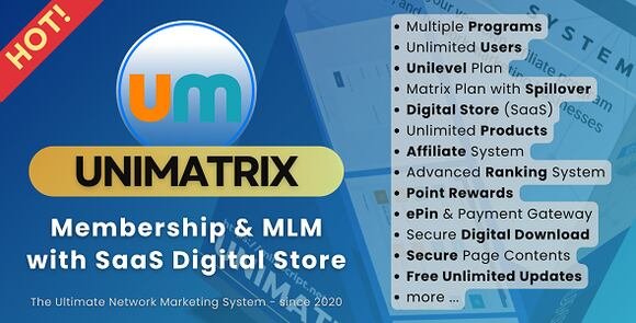 UniMatrix Membership and MLM Script with SaaS Digital Store