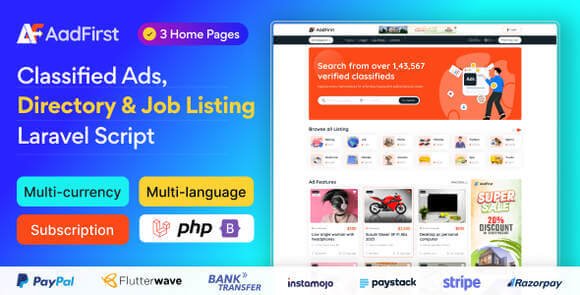 Aadfirst Classified Ads Directory and Job Listing Laravel Script