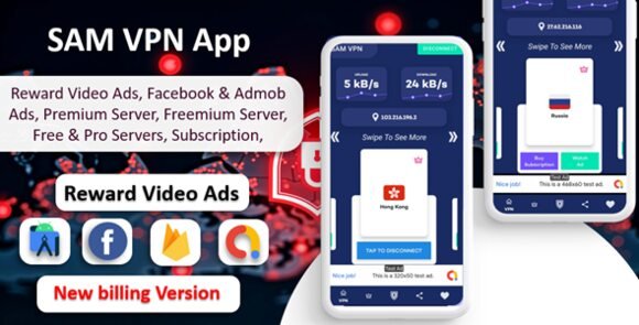 SAM VPN App Secure and Fast Servers VPN Reward Video Ads Subscription