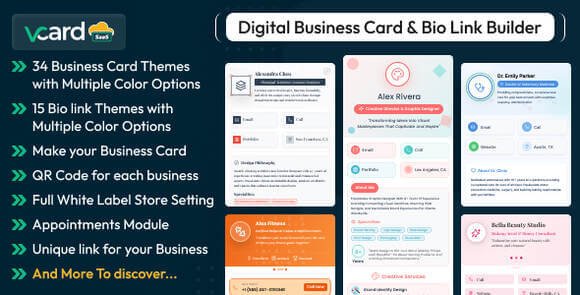 vCard SaaS Digital Business Card Builder Bio Links Builder Nulled